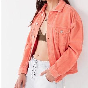 Salmon pink corduroy trucker jacket